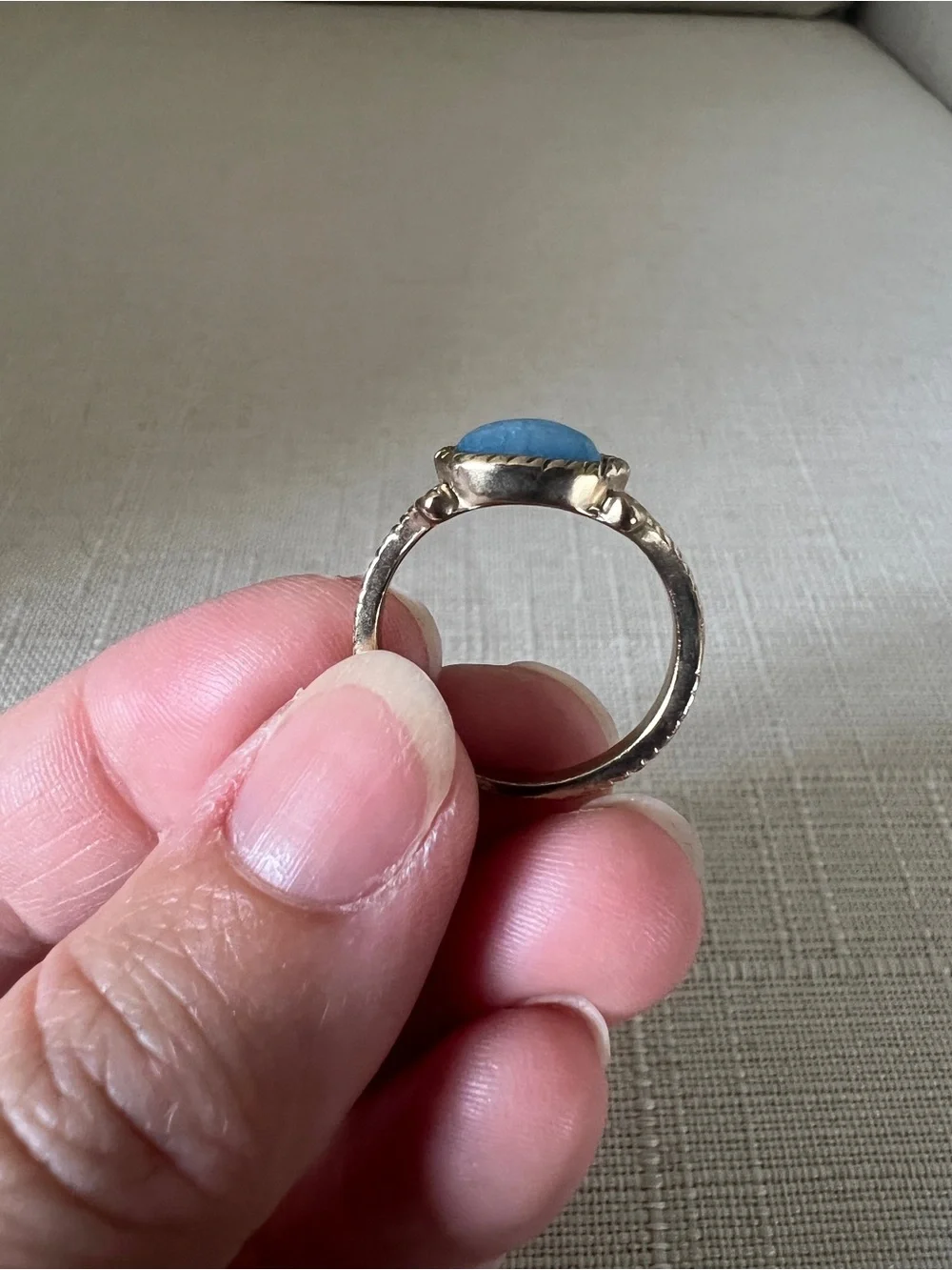 Gold Tone Ring with Blue Stone